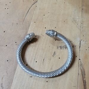Silver Tone Cable Rope Cuff Bracelet